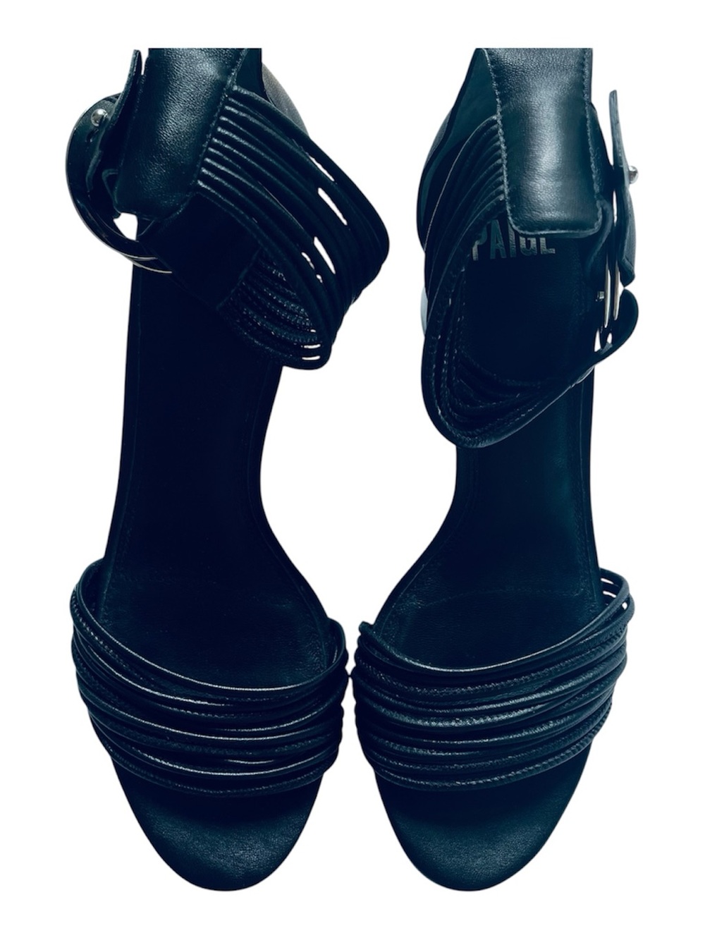 👠 PAIGE Felicity Multi-Strand Ankle
Strap Black Block Heel Sandals 9